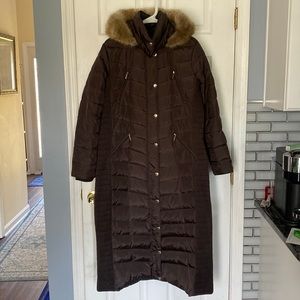 Brown extra long Michael Kors down jacket
